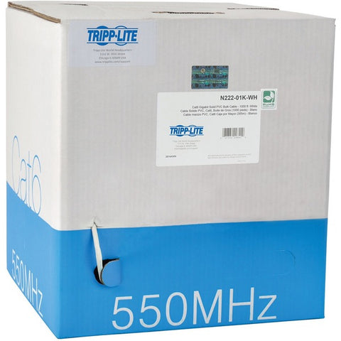 Tripp Lite Cat6 Gigabit Bulk Solid-Core PVC Cable, White, 1000 ft