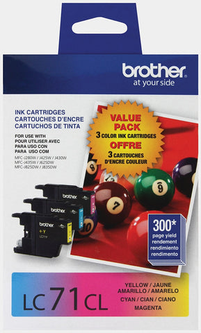 Brother C/M/Y Ink Cartridge Combo Pack (Includes 1 Each of OEM# LC71C LC71M LC71Y) (3 x 300 Yield)